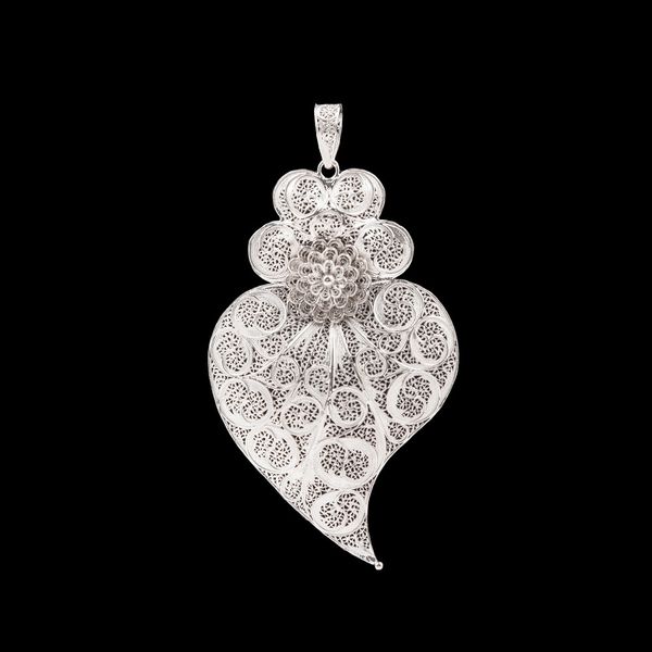 Medal Viana's Heart Portuguese Filigree Premium 8cm Silver