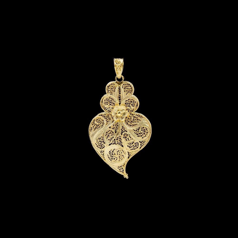 Medalha Coração de Viana 5cm, Prata Dourada
