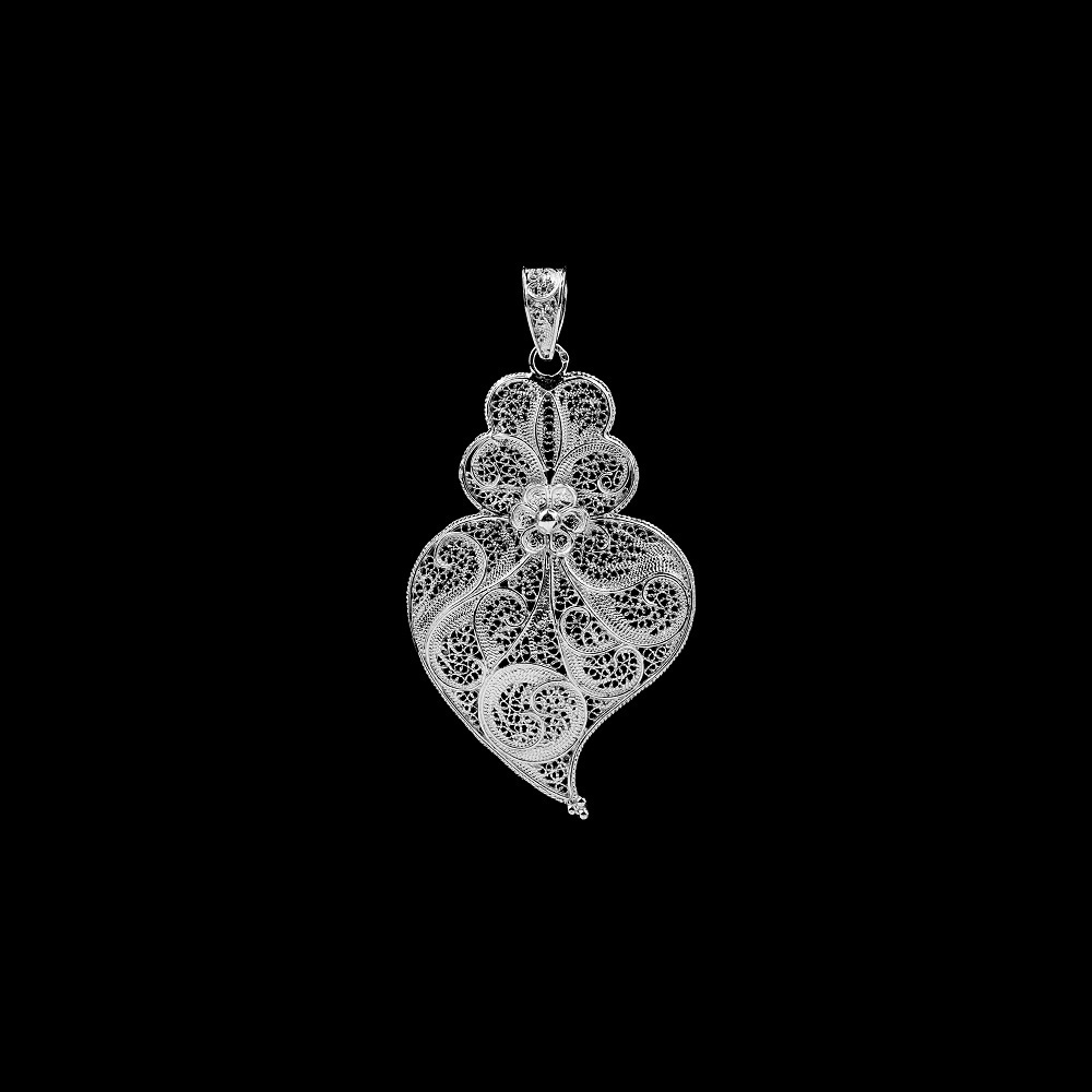 Medal Viana's Heart Portuguese Filigree 6cm Silver