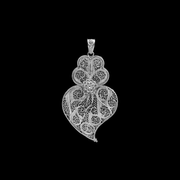 Medal Viana's Heart Portuguese Filigree 6,5cm Silver