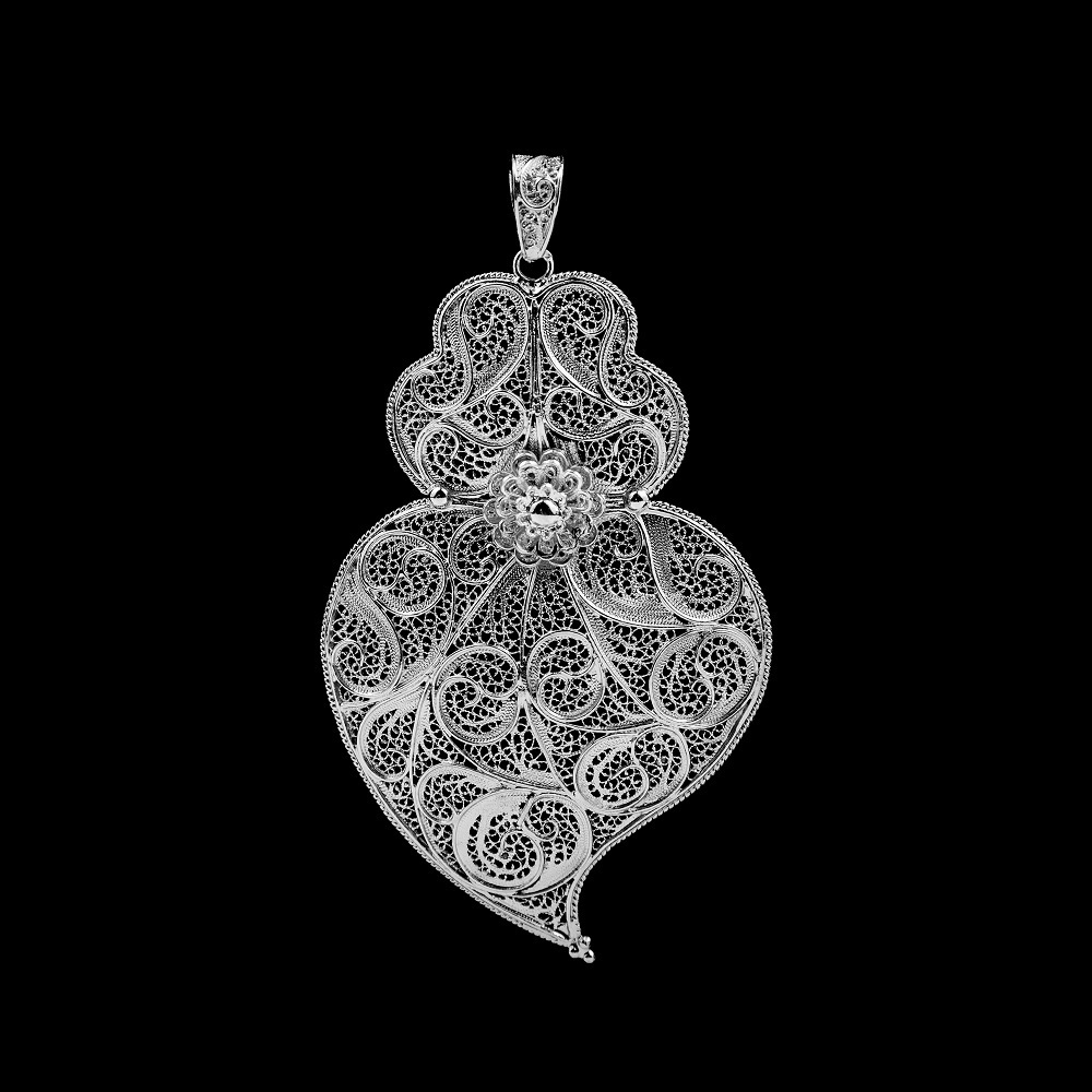 Medal Viana's Heart Portuguese Filigree 8cm Silver.