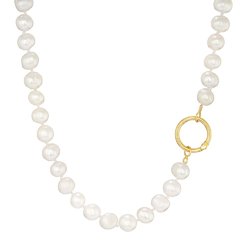 Pearls Necklace with Hoop Clasp, Silver Gold plated