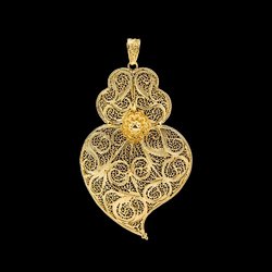 Medal Viana's Heart Portuguese Filigree of 8cm  Silver Gold plated