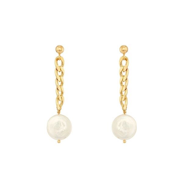 Earrings Curb Chain and Pearls in Silver Gold Plated