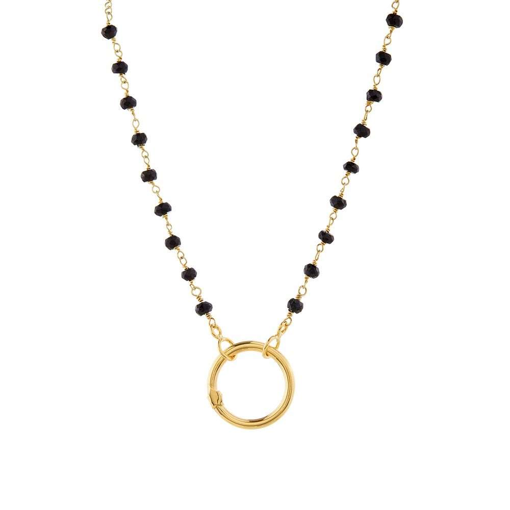 Colar Charms Onix com Argola Prata Dourada