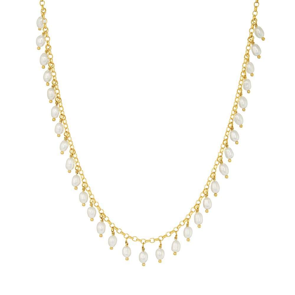 Choker de Perolas de Arroz e Prata Dourada