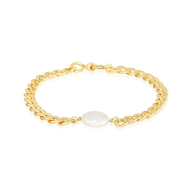 Bracelet Silver Gold Plated in Curb Chain and Pearl