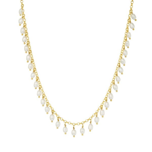 Choker de Perolas de Arroz e Prata Dourada